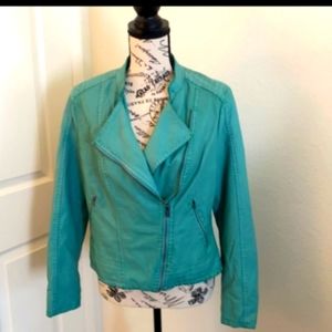 G by GIULIANA Teal Faux Vegan Leather Moto Jacket